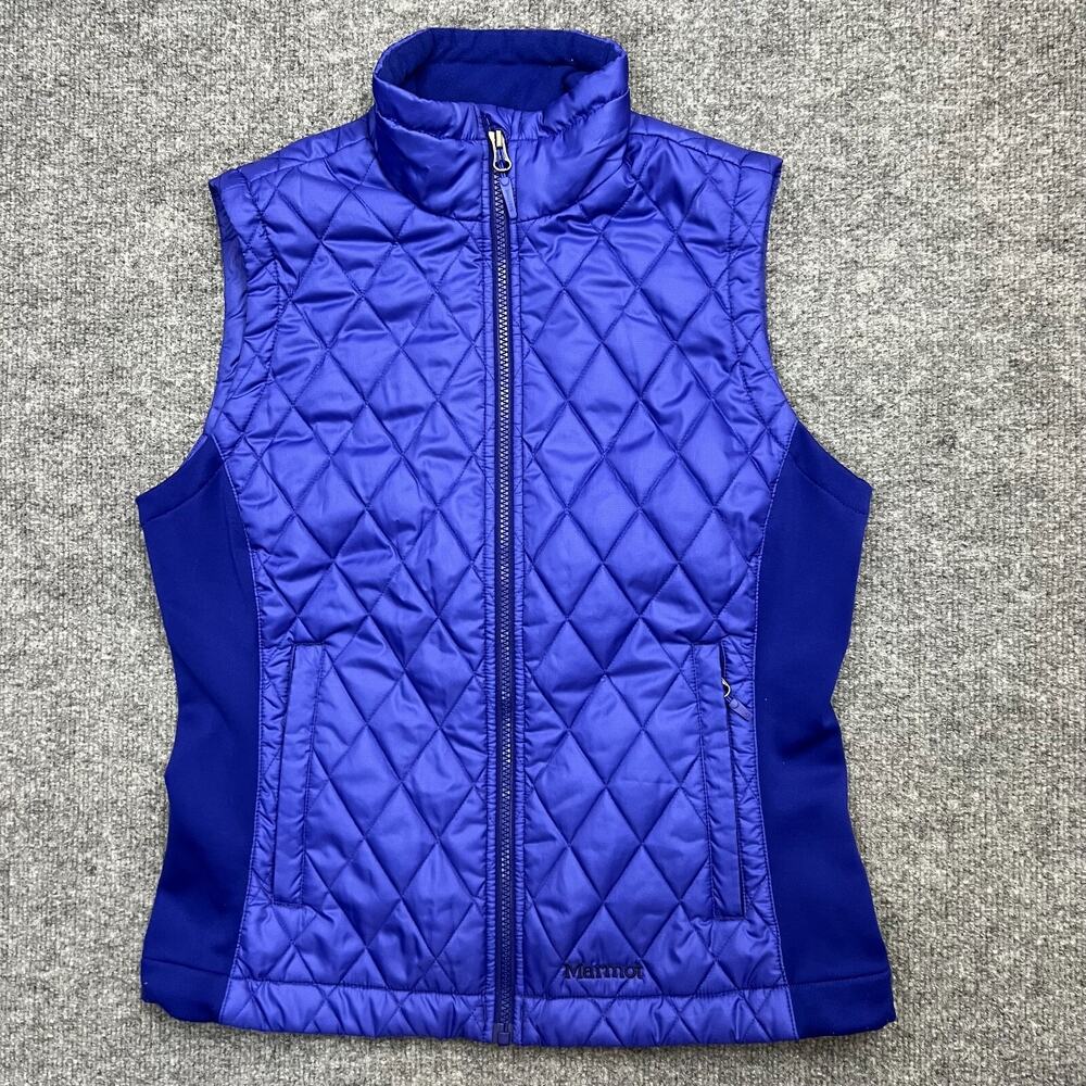 Marmot Kitzbuhel Quilted Vest Jacket Womens Medium Royal Blue Pockets Full Zip